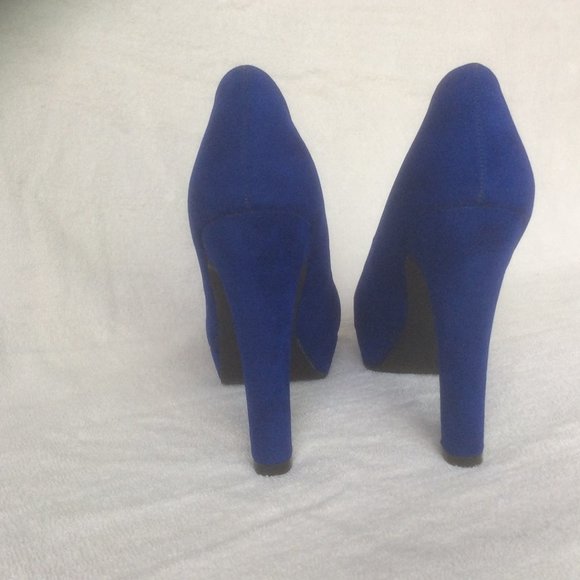 Blue Suede Platform Pumps - Picture 3 of 5